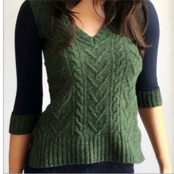 Pilcro and the Letterpress Dually Clad Wool Cable Knit Sweater Green/Navy Size L - Picture 1 of 12